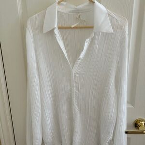 Anthropologie white ribbed white long sleeve blouse.  Large. Worn once